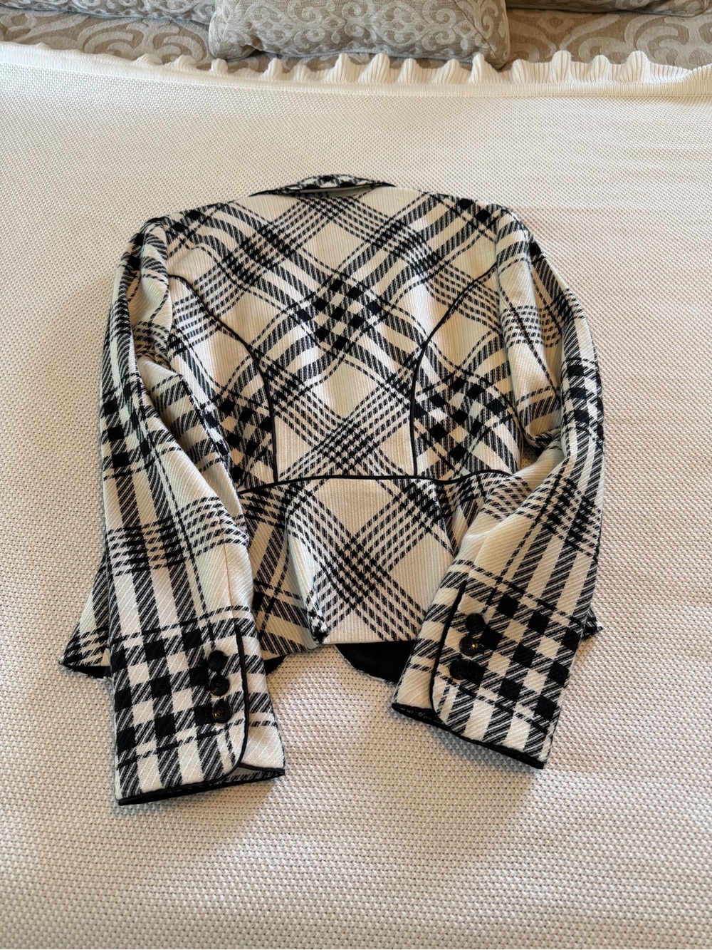 White House Black Market Black & White Plaid Fitted Blazer - Size 0 NWT - Picture 15 of 16